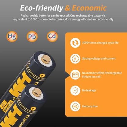 HW Rechargeable AA Batteries with AA/AAA Charger, [1.5V, 8-Pack] 3500mWh Double A Lithium Battery Charger High Capacity, Cargador de Baterias for Toys, Keyboards, Doorbell, Remote Controls, etc.