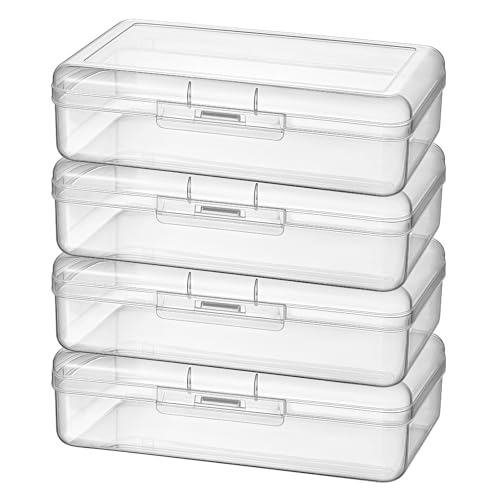 4 Pack Rectangular Clear Plastic Storage Containers, 8x4.7x2.3 inch | Hinged Lid, For Beads and Small Craft Items - size: 8 x 4.7 x 2.3 inch