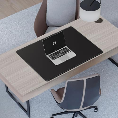 CENNBIE Leather Desk Mat - 31.4" x 19.6" Computer Desk Pad (Black) | Premium stitched edges resist wear. Easy to clean. Protects desk from spills, stains ,scratches. Smooth glide. Office & home. - color: Black, size: 19.6" x 31.4"