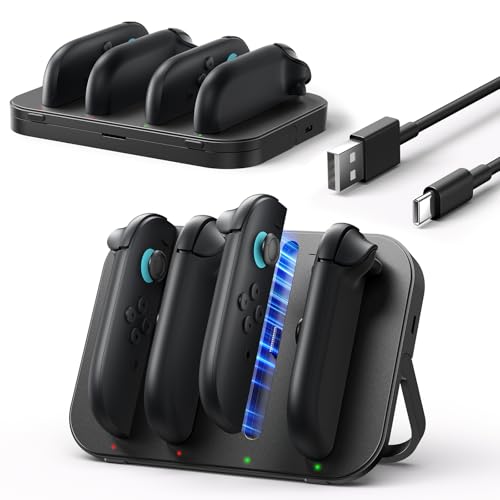 JSAUX Joy-Con Charger for Nintendo Switch 2, 4-in-1 Magnetic Charging Dock | LED Charging Indicator, Adjustable Stand, Fast Magnetic Charging, USB C Cable Included