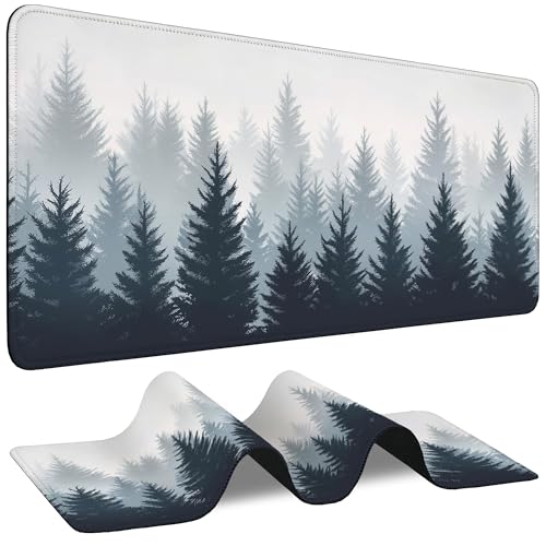 Misty Pine Forest Large Mouse Pad Gaming Keyboard Desk Pad Extended Mouse Mat Non-Slip Rubber Base with Stitched Edges for Office Game Home XXL 35.4"X 15.7" - color: Abstract Rainbow Paw Print