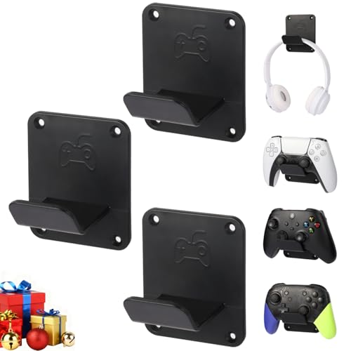 Controller Holders Wall Mount 3 Pack Wall Stands With Non-Slip Pads, Premium Headphone Mount for Controllers and Headsets, Black, YCKJ-WM-01