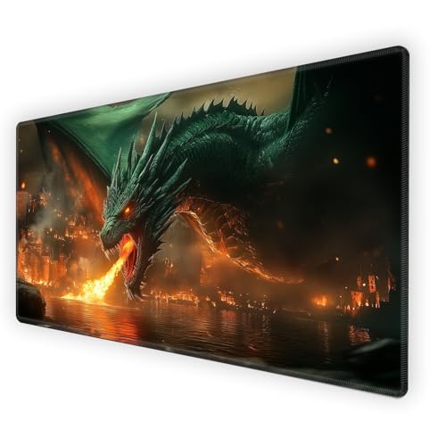 Card Playmat with Free Storage Bag MTG Playmat Regular | 24x14 Smooth Surface TCG Board Game Mat for Cards | Stitched Edges, Non-Slip Rubber Base - Dragon Burns Castle - color: Dragon Burns Castle, size: 14W*24L Regular