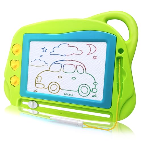 AiTuiTui Magnetic Drawing Board Mini Travel Doodle, Erasable Writing Sketch Colorful Pad Area Educational Learning Toy for Kid/Toddlers/Babies with 3 Stamps and 1 Pen (Green) - color: Green