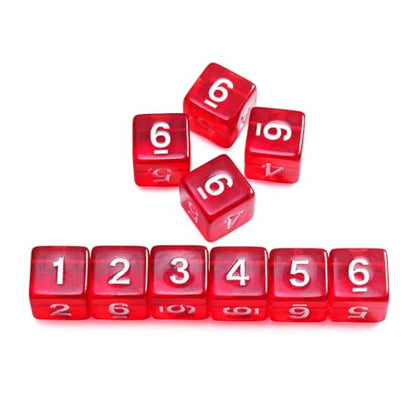 10 Pieces Polyhedral Dice Set D6 Dice 16mm Acrylic 6 Sided Dice Game Dice for Dungeons and Dragons RPG MTG DND Dice Table Games (Transparent Red) - color: Transparent Red