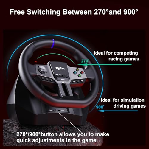 PXN Racing Wheel, 270&900° V9 Gen2 Gaming Steering Wheel | 3 Pedals, H Shifter, APP Support, Vibration Feedback, for PC, PS4, Xbox One, Xbox Series X/S