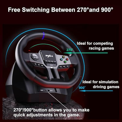 PXN Racing Wheel, 270&900° V9 Gen2 Gaming Steering Wheel | 3 Pedals, H Shifter, APP Support, Vibration Feedback, for PC, PS4, Xbox One, Xbox Series X/S