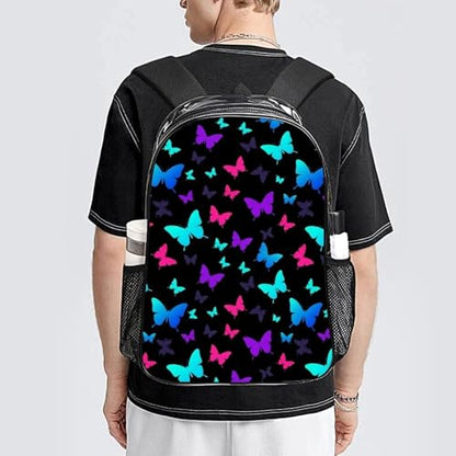 Padded Strap Clear Transparent Bookbag Concert Festival Sports Bag | Padded Adjustable Shoulder Strap, Cute Cartoon Butterfly, Stadium Approved Bookbag for College Men Women Festival - color: Pattern (509)