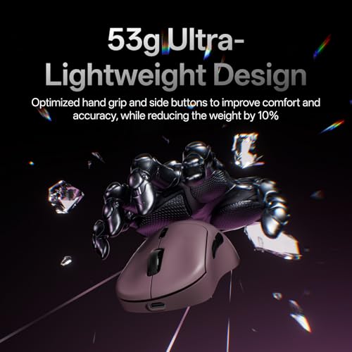 Rapoo VT3 Gen-2 Wireless Gaming Mouse, True 8K Wireless Polling Rate, 53g Lightweight, Up to 750 Hr Battery, Nordic nRF54L15 MCU, 100-Million Mechanical Switch, 10 Programmable Buttons, Macro Enabled - color: Pink
