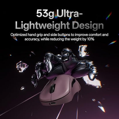 Rapoo VT3 Gen-2 Wireless Gaming Mouse, True 8K Wireless Polling Rate, 53g Lightweight, Up to 750 Hr Battery, Nordic nRF54L15 MCU, 100-Million Mechanical Switch, 10 Programmable Buttons, Macro Enabled - color: Pink