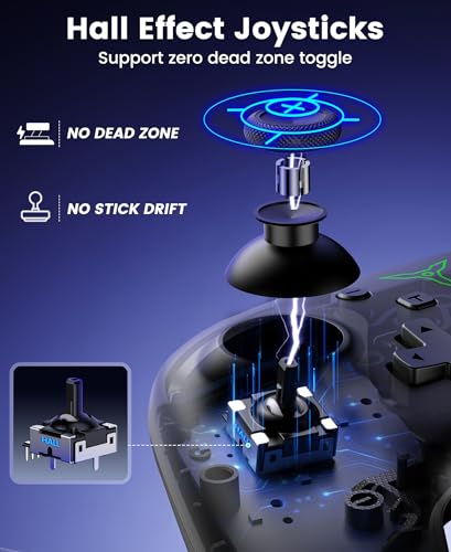 Switch 2 Pro Controller, 1000mAh Battery, Wireless Bluetooth Controller with Hall Effect Joysticks & Triggers, for Switch2/Switch/Switch OLED/Switch Lite, with 7 Light Modes/Paddle/Turbo/Motion/Charging Dock - color: Black
