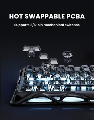 GravaStar Mercury K1 75% Wireless Gaming Keyboard, Aluminum Alloy Mechanical Keyboard with Knob, Hot Swappable, Linear Switches, Transparent Keycaps, RGB Backlit, 2.4GHz/BT5.0/USB【Stealth Black】 - color: Stealth Black