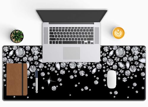 Large Gaming Mouse Pad with Stitched Edges, Desk Mat Extended Keyboard Pad, Non-Slip Rubber Base Desk Pad for Laptop, Office, Home, 31.5X11.8 inch Shiny Diamond Pattern - color: Shiny Diamond Pattern