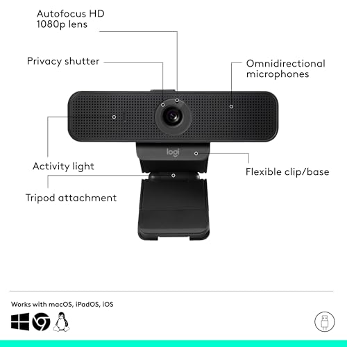 Logitech C925e Business Webcam, HD 1080p/30fps Video, Light Correction, Autofocus, Clear Audio, Privacy Shutter, Works with Microsoft Teams, Google Meet, Skype, WebEx, Cisco - Black
