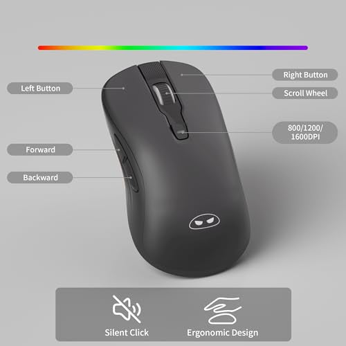 MAGEGEE Wireless Keyboard and Mouse Combo, 2.4G Full Size RGB Keyboard with 104 Keys, Rechargeable Wireless Mouse with 3 DPI, Ergonomic Computer Keyboard and Mouse Set for Windows Mac Laptop PC - color: Black