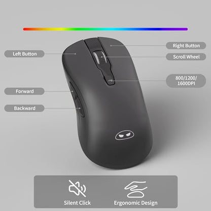 MAGEGEE Wireless Keyboard and Mouse Combo, 2.4G Full Size RGB Keyboard with 104 Keys, Rechargeable Wireless Mouse with 3 DPI, Ergonomic Computer Keyboard and Mouse Set for Windows Mac Laptop PC - color: Black