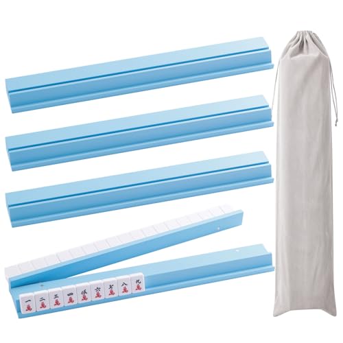 4PCS Wooden Mahjong Racks with Magnetic Pushers, 17.4 in Natural Wood American Mahjong Tile Rack Set, Modern Table Game Accessories for Mahjong Tiles（Blue,17.5 - color: Blue, size: 17.5 in