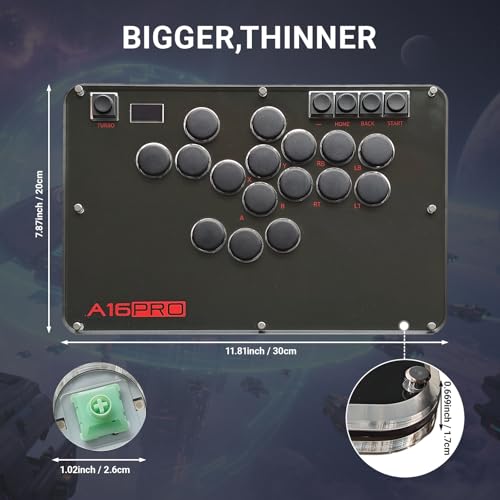 A16 PRO Arcade Stick 16Keys All-Button Gamerfinger with Turbo Functions & Custom RGB,Arcade Controller Street Fight for PC/Ps3/Ps4/Switch/Steam Game Keyboard-Supports Hot Swap & SOCD