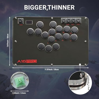 A16 PRO Arcade Stick 16Keys All-Button Gamerfinger with Turbo Functions & Custom RGB,Arcade Controller Street Fight for PC/Ps3/Ps4/Switch/Steam Game Keyboard-Supports Hot Swap & SOCD