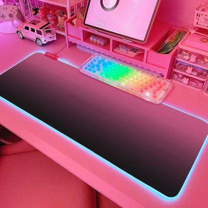 JMIYAV Pink RGB Gaming Mouse Pad 31.5x12 Inch PC XL Large Extended Glowing Led Light Up Desk Pad Non-Slip Rubber Base Computer Cute Mousepad Mat Desk Accessories Gaming Setup 83-MF - color: Black-to-pink gradient