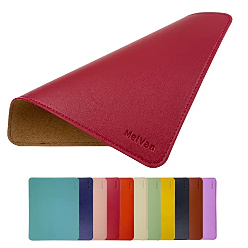 MelVan PU Leather Mouse Pad with Stitched Edge, Wood Mousepad, Waterproof Gaming Mouse Pad Mat for Computers, Laptop, Office & Home, 10.2" x 8.3", 1 Pack (Burgundy) - color: Burgundy