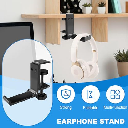 1PCS Headphone Stand Hanger Holder, Foldable Aluminum Desk Headphone, Universal Space Saving Headset Stand Multifunctional Under Desk Hanger for Home Office - size: Black 1PCS