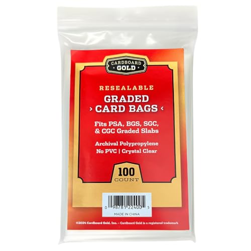Cardboard Gold Graded Card Sleeves - Fits PSA SGC BGS CGC slabs - 200 ct | Resealable Adhesive Flap, 2-Mil Polypropylene, Acid-Free, PVC-Free, Archival Safe, Fits Magnetic and Screw-Down Holders - size: 200 Card Bags