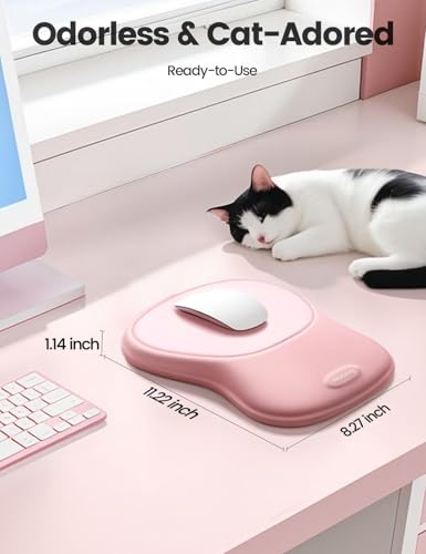 meatanty Mouse Pad with Wrist Rest, Ergonomic Mouse Wrist Support, Desk Mouse Mat Computer Accessories, Comfortable Palm Hand Pain Relief, Cute Non-Slip Laptop Cushion, Office Home Gaming Women-Pink - color: Pink