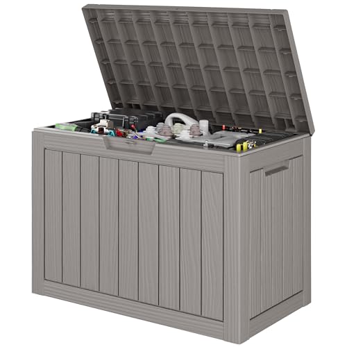 Outdoor Storage Box, 45 Gallon Deck Box with Lockable Lid, Waterproof Resin Storage Bin for Cushions, Garden Tools, Patio Furniture, Grey - color: Grey, size: 45 Gallon