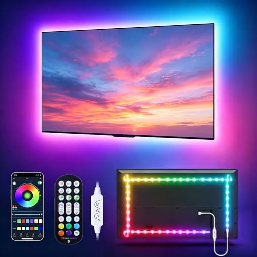 MATICOD LED Lights for TV Led Backlight, 13.1ft RGB Led Strip Lights for TV Lights Behind, USB Led Light Strip for 45-60in TV, Bluetooth APP Control Music Sync Strip Lighting for Christmas Decorations - color: Rainbow Color, size: 13.1FT for 45"-60" TV