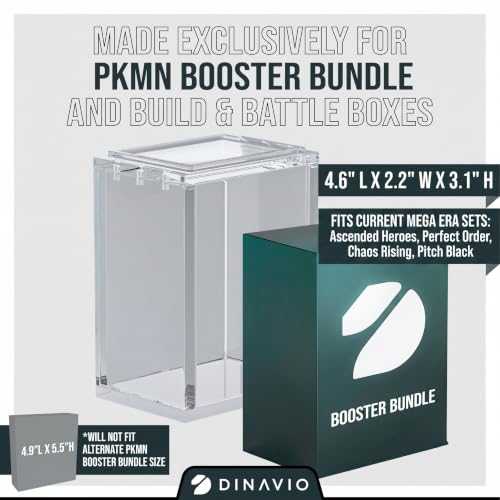 Dinavio Crafthouse 3 Pack PKMN Booster Bundle Acrylic Case w/ Stackable Grooves - Tall Size Compatible w/ Booster Bundle Sets Ascended Heroes+ 4.6" x 2.2" x 3.1" (3 Pack) - size: Tall Size Mega Era 4.6" x 2.2" x 3.1"