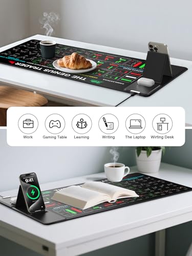 Mouse Pad with Foldable Phone Holder, Wireless Charging Desk Mat 31.5x15.75 Mousepad with Superior Micro-Weave Cloth Non-Slip Waterproof Desk Pad - color: Black-Stock Market-31.5"x15.8"