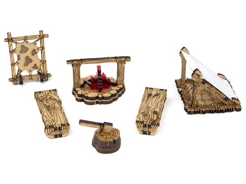 Adventurers Camp D&D Terrain, Furniture Scatter Terrain for 25mm 32mm 28mm Miniatures, DND Accessories for Dungeons & Dragons, Pathfinder, Warhammer, Wargaming Tabletop Battle Mat