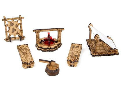 Adventurers Camp D&D Terrain, Furniture Scatter Terrain for 25mm 32mm 28mm Miniatures, DND Accessories for Dungeons & Dragons, Pathfinder, Warhammer, Wargaming Tabletop Battle Mat