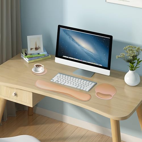 3 PCS Computer Mouse Pads for Desk with Coaster Set, Non-Slip Keyboard Wrist Rest and Mouse Pad Set, Ergonomic Design (Gradient Brown) - color: Gradient Brown