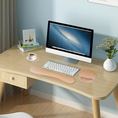 3 PCS Computer Mouse Pads for Desk with Coaster Set, Non-Slip Keyboard Wrist Rest and Mouse Pad Set, Ergonomic Design (Gradient Brown) - color: Gradient Brown