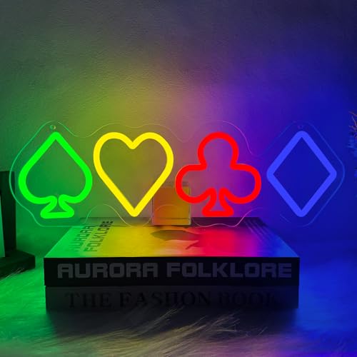 Playing Card Suits Neon Sign, Poker LED Neon Light for Wall Decor, Dimmable Poker Neon Sign for Game Room, Bar, Man Cave, Casino Party, Hotels, Great Gifts for Boys Men Shop Birthday - color: puke flower