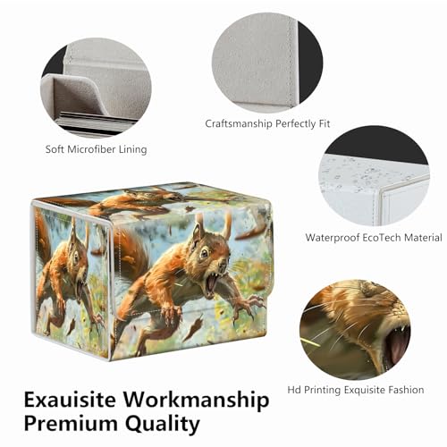 Strong Magnet Case Mtg Deck Box Tcg Up to 200 Cards Creative Pattern Trading Card Storage Box for Collectible Card Games, A Squirrel With Sharp Claws - color: A Squirrel With Sharp Claws