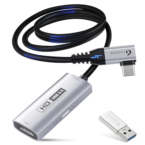 Guermok 4K USB3.0 HDMI Capture Card for Streaming, 1080P60FPS, PD100W 3.3ft | 2K@30FPS, 90° USBC, HDMI to USB C/A Video Capture Devices, Works with iPad/ Quest 3 /MacOS/ Switch2/1 PS5/4 Camera for Gaming - color: light silver, size: 1080p 60fps