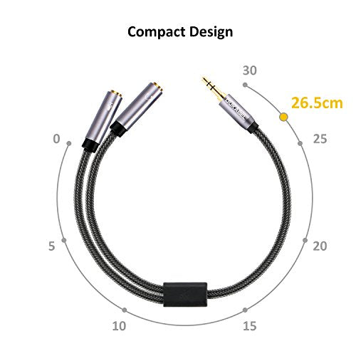 Headsets Adapter, 3.5mm Headphone Microphone Splitter - 11inch/30CM | Separate Headphone and Microphone, 24K Gold-Plated Connector, Compatible with PS5, Xbox One Controller, Smartphone, PC - size: 30 cm