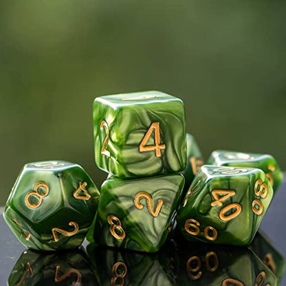 7-Die DND Dice Set Polyhedral Dice Set with a Leather Dice Bag, D&D Dice Set for RPG Table Games (Green) - color: Green