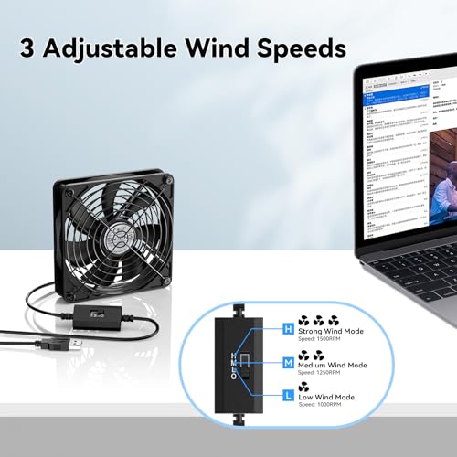 ELUTENG 120mm USB PC Fan 5V with 3 Speed Contorl, Portable USB Computer Fan | High Airflow Electronic Cooling Fan with USB Feamle to USBC Female Adapter for Laptop/TV Box/AV Cabinet/PS5/Router - size: 120mm USB Speed Fan with Adapter