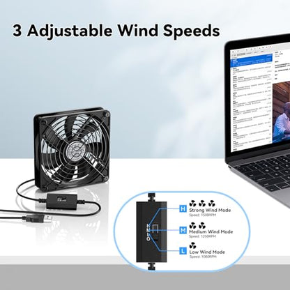 ELUTENG 120mm USB PC Fan 5V with 3 Speed Contorl, Portable USB Computer Fan | High Airflow Electronic Cooling Fan with USB Feamle to USBC Female Adapter for Laptop/TV Box/AV Cabinet/PS5/Router - size: 120mm USB Speed Fan with Adapter