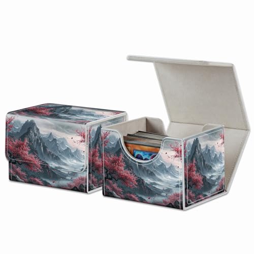 Strong Magnet Card Case Deck Box Mtg Card Box Playing Card Box Magic Deck Box Tcg Up to 200 Cards Creative Pattern Trading Card Storage Box for Collectible Card Games, Chinese Landscape Flowers - color: Chinese Landscape Flowers