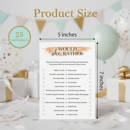 Birthday Party Games for Adults, 25 Card Interactive Group Game Set for Milestone Celebrations - A03 - color: Would She Rather