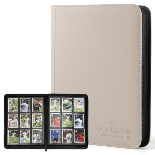 9 Pockets Card Binder,Premium Zip Trading Card Binder,540 Double Sided Pocket PU Collection Binder, Collector Album, Card Folder for MTG, TCG, Business Cards.(Khaki) - color: Khaki, size: 9 Pocket 540