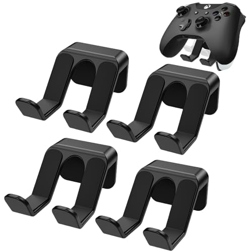 4PCS Controller Holder Wall Mount Headset Holder by Adhesive Screw | Controller mount headset stand for xbox series x/s, ps5, ps4, pc gaming stuff accessories with stable 3m adhesive - color: Black (4 Pack)