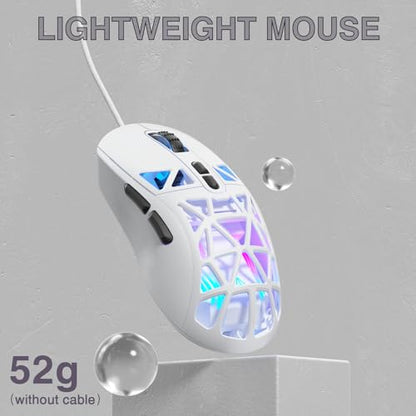 SOLAKAKA SM901 Gaming Mouse,13800DPI RGB Mouse with Programmable Buttons,53g Lightweight Wired Mouses for Gamer,White - color: white, size: SM901