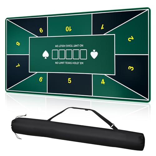 Poker Table Topper 70"x35" Poker Mat for Table Non Slip Rubber Backing Blackjack Mat with Carry Bag for Home Poker Card Game Night Up to 10 Players (Green with White Edges) - color: Green With White Edges