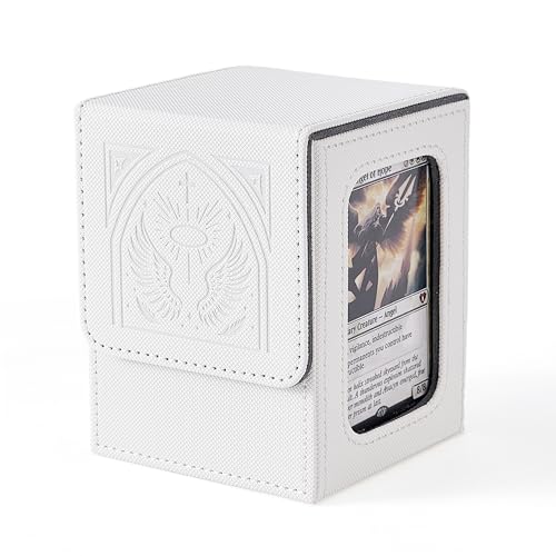 Venssu MTG Deck Box with Commander Display, Angel Card Deck Case Fits 120 Single Sleeved Cards, TCG Card Storage Box with 2 Dividers and 1 Toploader (White＆Grey) - color: Angel